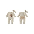 thumbnail image 2 of BemeyourBBs Newborn Baby Girls Little Sister Outfits Waffle Knit Romper Little SisLetter Embroidery Long Sleeve Back Ruffled Jumpsuit with Headband Spring Fall Winter Clothes, 2 of 9