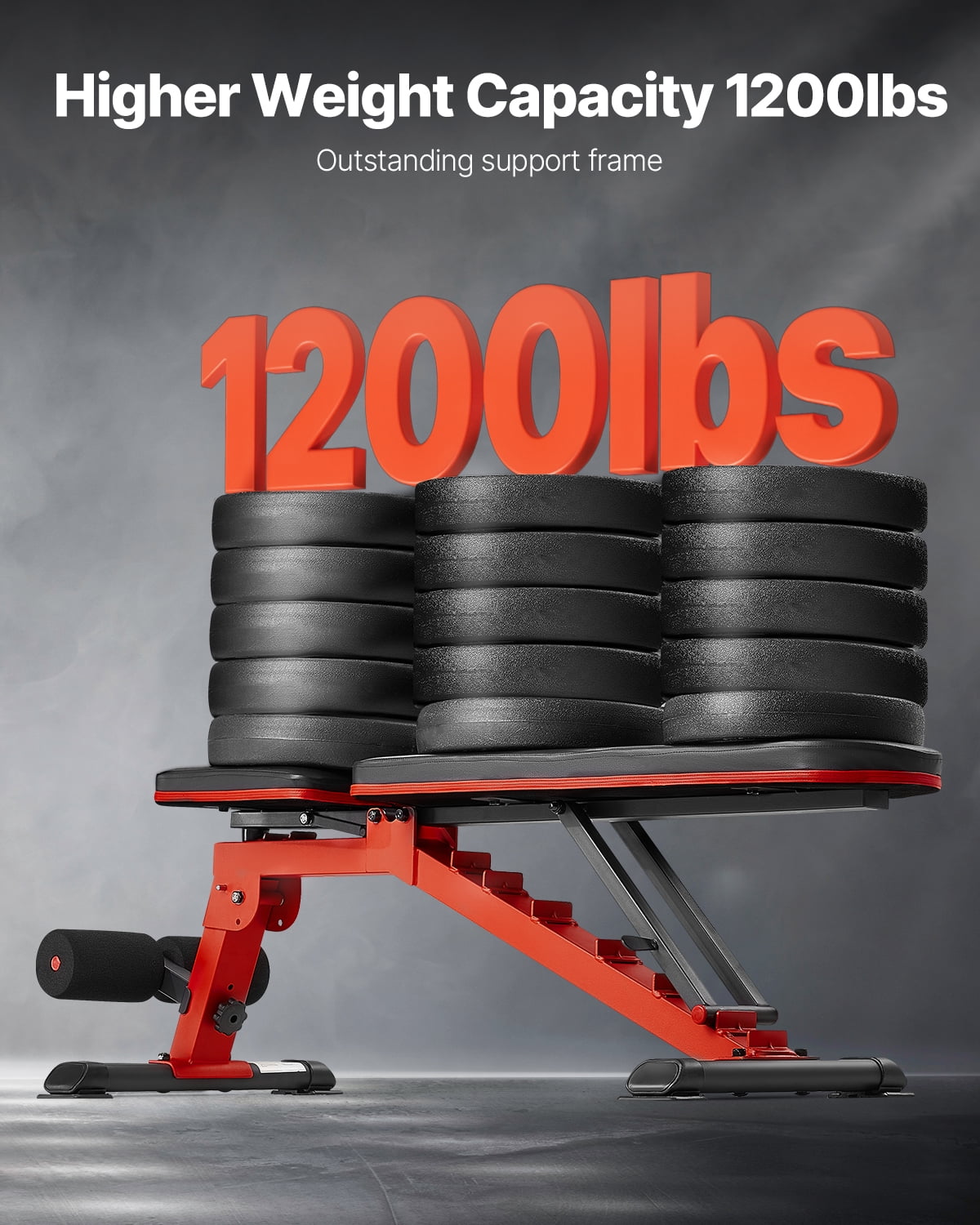 VEVOR Weight Bench,1200lbs Heavy Duty Stable Weight Bench Press for Full Body Workout, Adjustable Exercise Sit up Bench for Home Gym Strength Training,Flat Bench with Quick Folding & Fast Adjustment