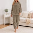 thumbnail image 2 of Enjoytime Winter Pajamas for Women Heart Textured Fleece Comfy 2 Piece Sleepwear Long Sleeve Hooded Tops with Cuff Jogger Pants Warm Loungewear Sets, 2 of 8
