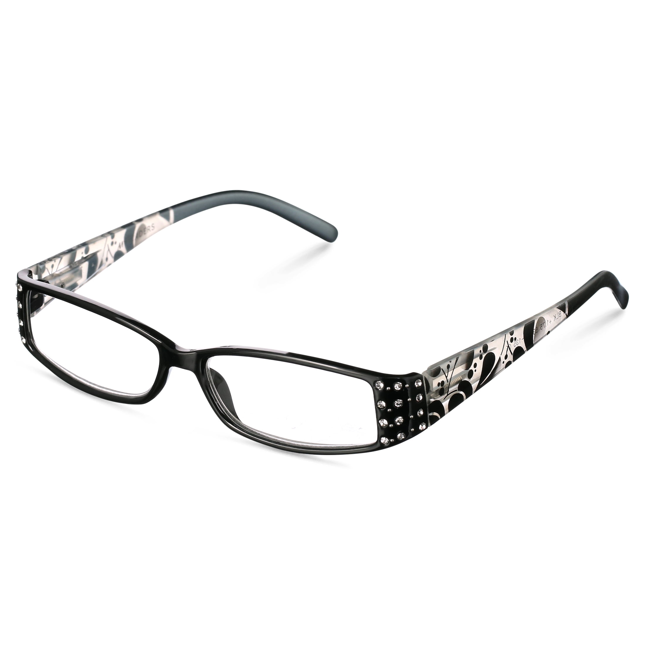 M Readers Women's Erin +1.75 Rectangle Reading Glasses with Case, Black