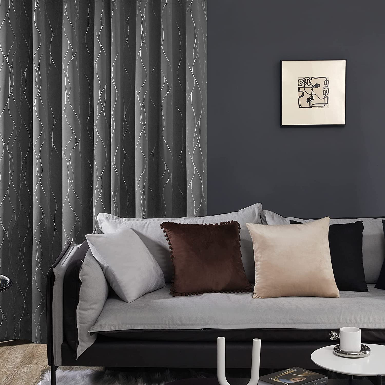 Bailu Grey Blackout Grommet Curtains for Bedroom and Living Room, 63 Inch Long - Thermal Insulated Window Curtains, Dots Pattern (52 x 63 Inch, Dark Grey, 1 Panels), W52 X L63