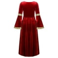 thumbnail image 4 of YEAHDOR Girls Renaissance Vintage Maxi Dress Velvet Long Bell Sleeve Medieval Princess Dress Up Costume Red 8, 4 of 7