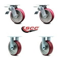 thumbnail image 2 of 6 Inch Poly on Aluminum Caster Set with Roller Bearings 2 Brakes 2 Rigid SCC, 2 of 2