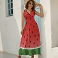 thumbnail image 5 of Watermelon Background with Seed Womens Night Club Maxi Dress V Neck Sleeveless Bohemia Long Dresses, 5 of 9