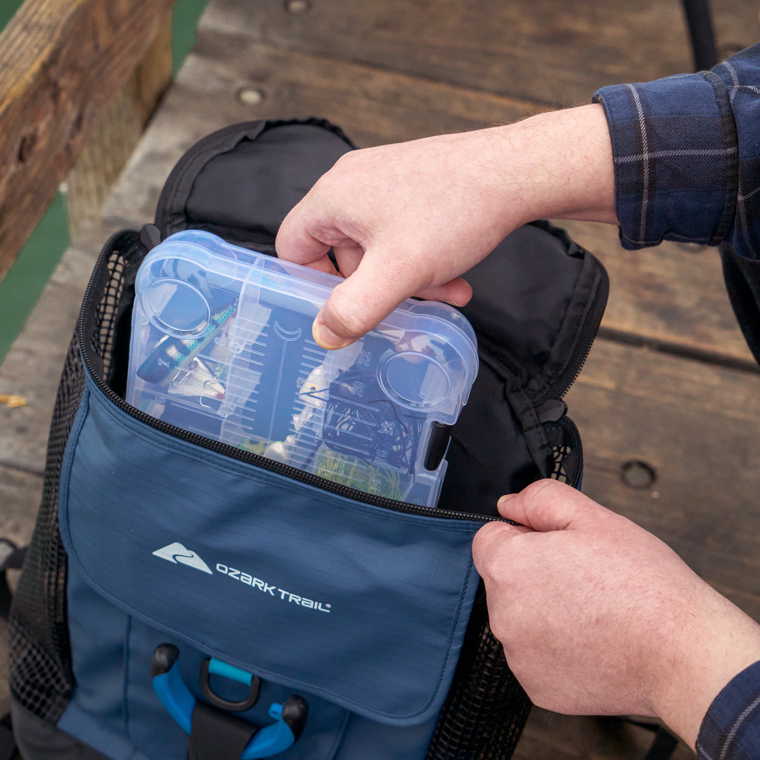 Ozark Trail Saltwater Fishing Tackle Backpack, Washed Indigo