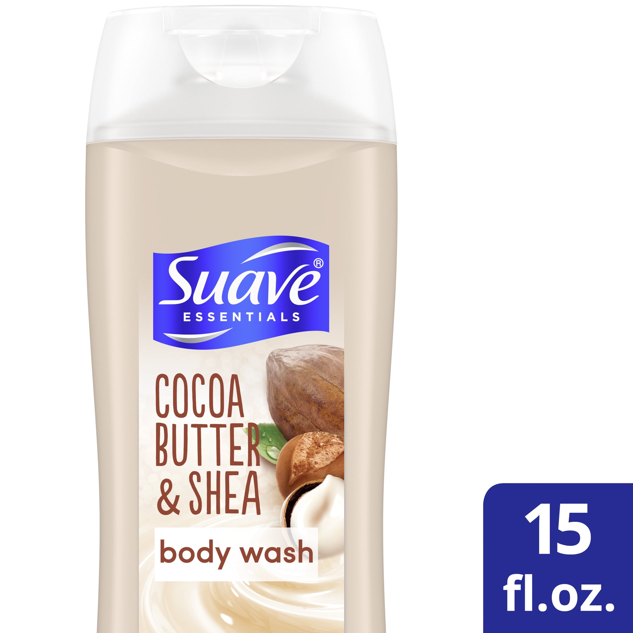 Suave Essentials Creamy Cocoa Butter and Shea Body Wash Infused with Vitamin E, 15 oz