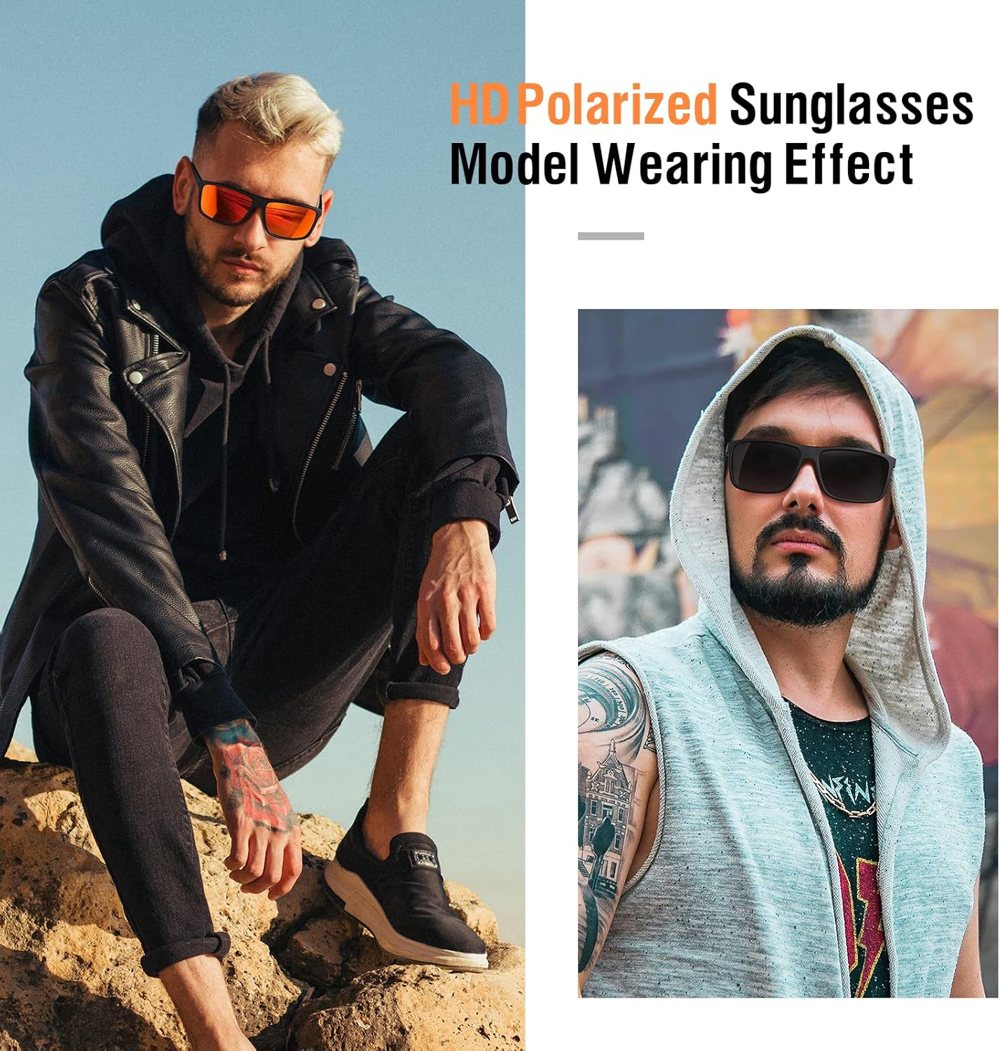 AOMASTE Polarized Retro Square Sunglasses, Black photo 5