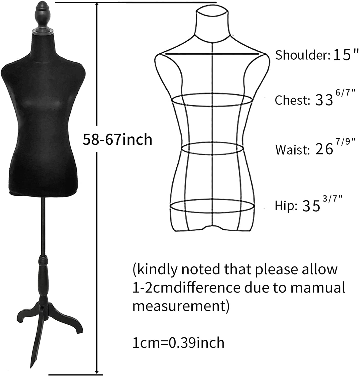 FreeLung Female Dress Form Mannequin Torso Body (Black)
