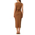 thumbnail image 3 of Unique Bargains Robe Midi Moulante Décontractée Sans Manches à Taille Croisée pour Femme Brun TP, 3 of 5