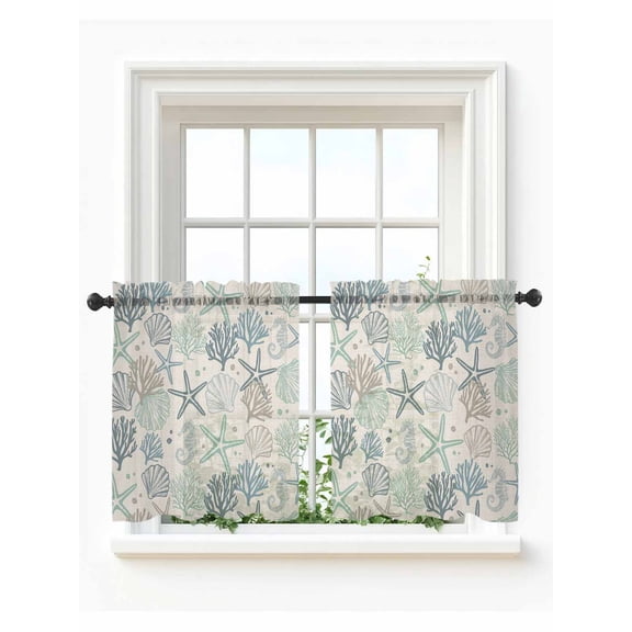Aqua Teal Coastal Tier Curtains 36 Inch Length,Sheer Curtains for Bedroom Living Room Window Summer Beach Starfish Coral Nautical Rustic Kitchen Curtains Small Half Window Drapes 27.5"x36" 2 Panels