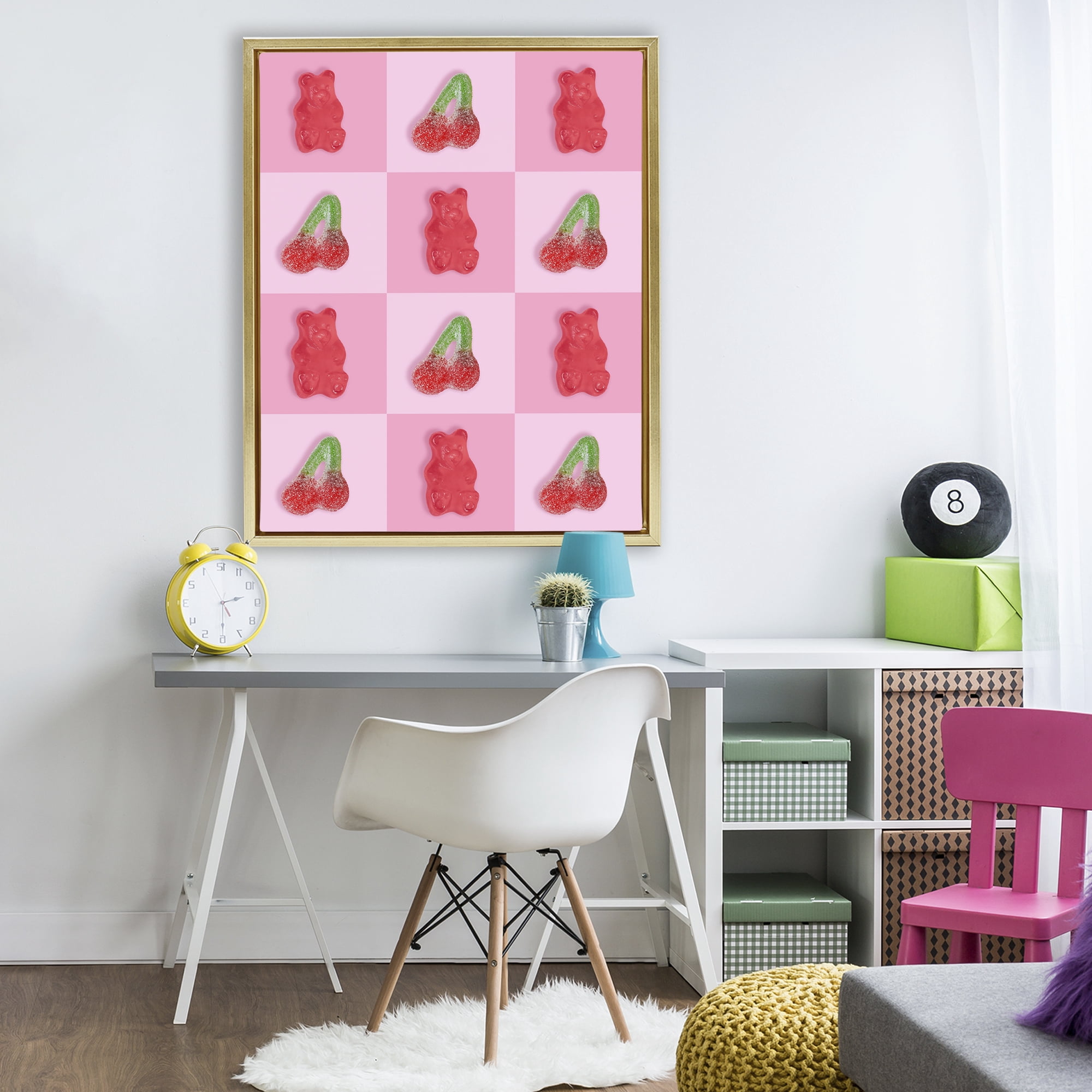 Stupell Industries Gummy Bears and Cherries Grid Gold Framed Floater Canvas Wall Art, design by LISH Creative
