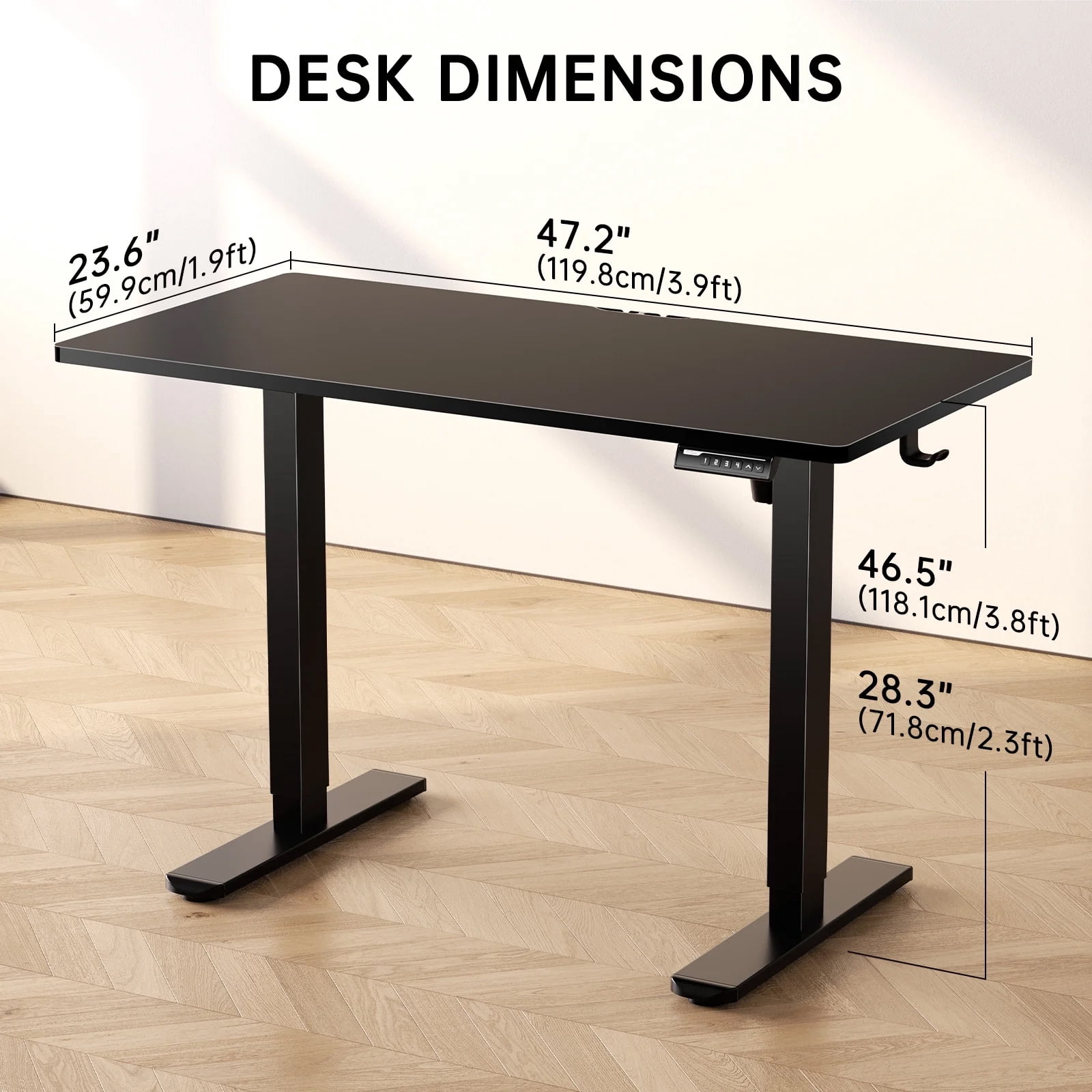 CHITOOMA 48" x 24" Electric Standing Desk with 4 Memory Preset Heights, Height Adjustable Sit Stand up Desk with Headphone Hook for Home Office, Black