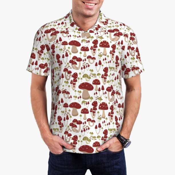 Balery Mushroom Camisa Polo de Hombre con Estampado, de Manga Corta y Tejido Medio, Camisa Tipo Golf Polo-Medium