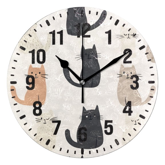 Yayeee 10" Wall Clock Battery Operated Quartz Round Silent Non-Ticking Home Decor, Cute Cartoon Cats