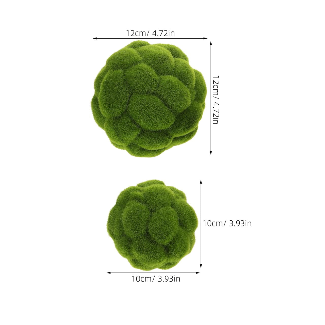 4Pcs Artificial Green Moss Balls, 4" and 4.7" Decorative Spheres for Garden Patio Lawn Wedding Home D Cor Weather-Resistant Simulated Grass Ornaments