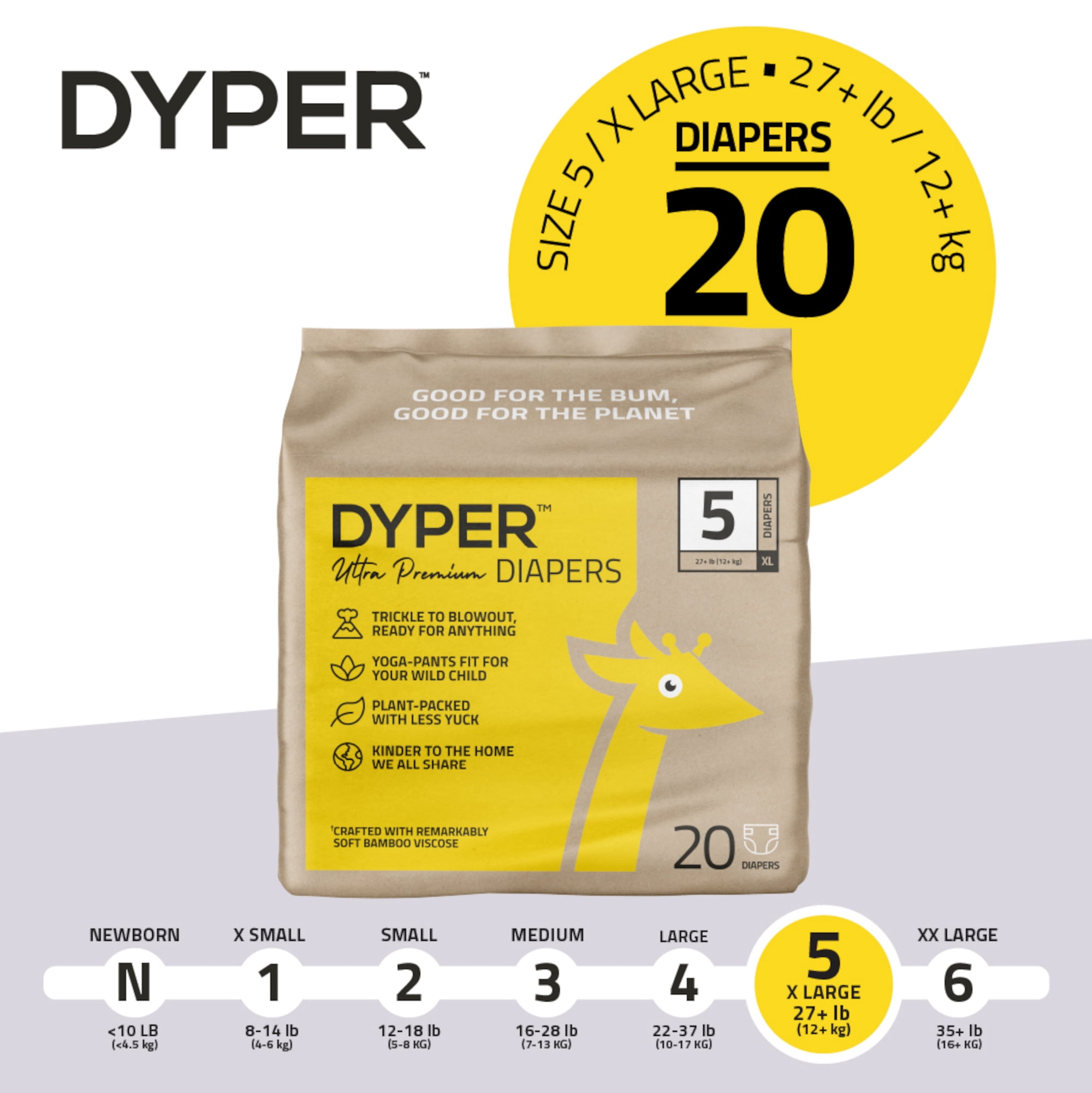 DYPER Ultra Premium Diapers Size 5, 20 Diapers (Select For More Options)