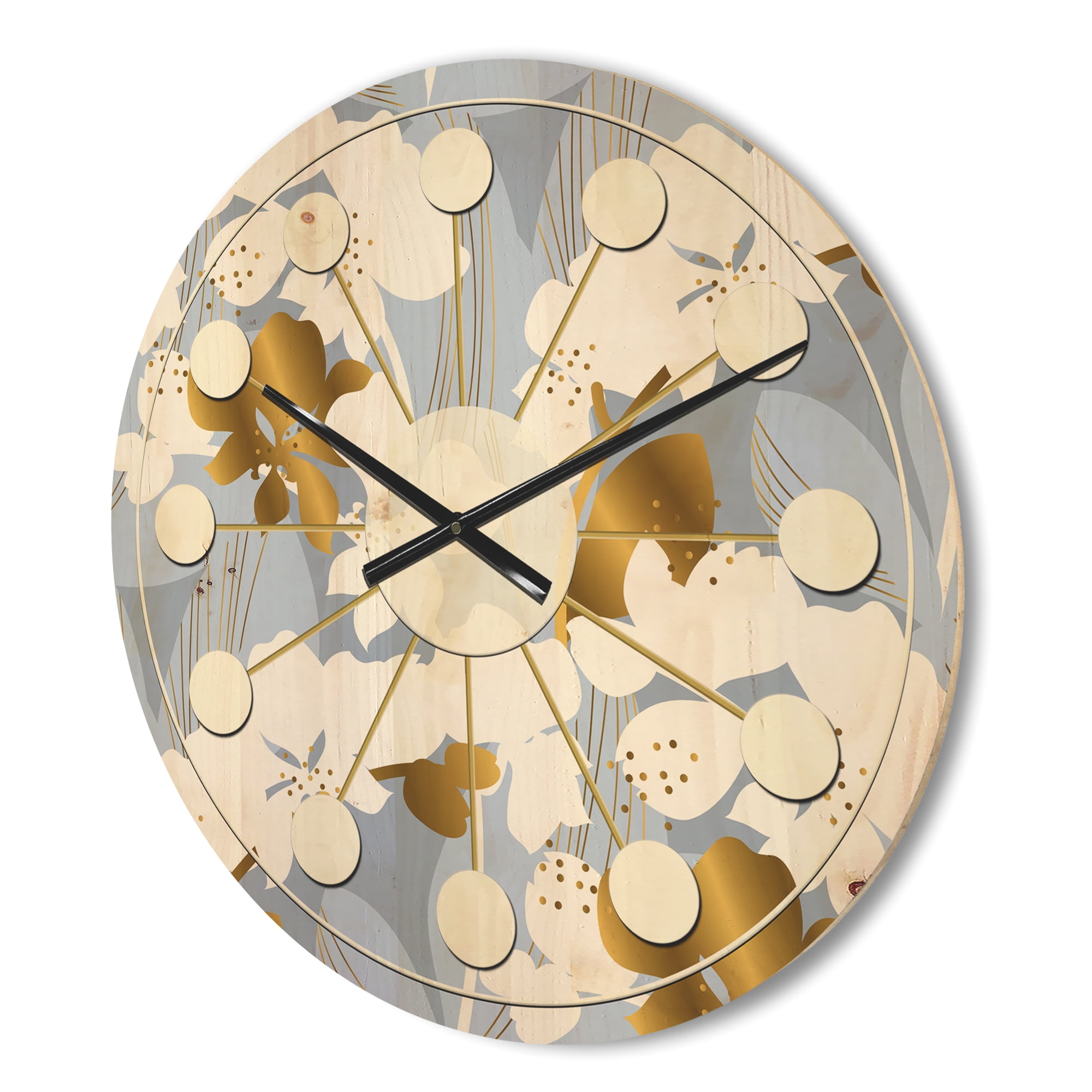Designart 'White Orchid Blossom Color Pattern' Mid-Century Modern Wood Wall Clock