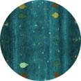 thumbnail image 1 of Ahgly Company Machine Washable Indoor Round Abstract Turquoise Blue Contemporary Area Rugs, 7' Round, 1 of 4