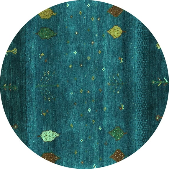 Ahgly Company Machine Washable Indoor Round Abstract Turquoise Blue Contemporary Area Rugs, 7' Round