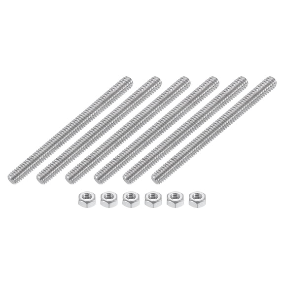 1/4"-20 Fully Threaded Rod, 6Pack 304 Stainless Steel 3.1" Long Threaded Screw