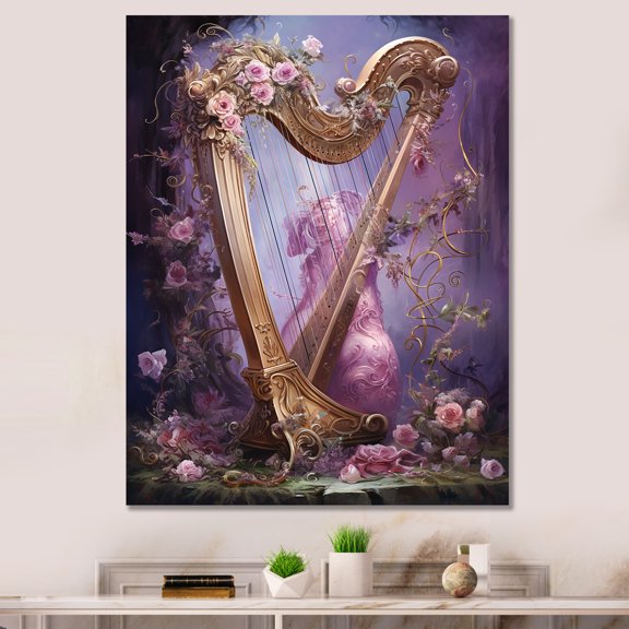 Designart "Mythical Mauve Lyre Legends II" Music Wall Art Prints