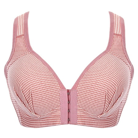 

RQYYD Reduced Plaid Bras for Women Front Close Plus Size Women s Front Closure Fully Covered Wire Free Lace Comfort Bra(Pink XXL)
