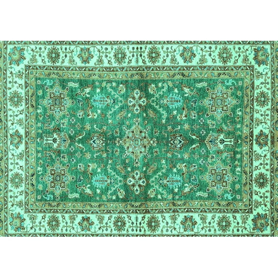 Ahgly Company Indoor Rectangle Oriental Turquoise Blue Traditional Area Rugs, 7' x 10'