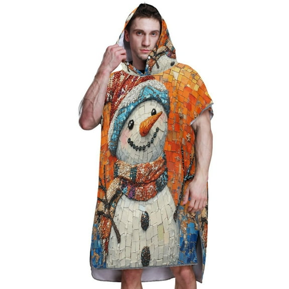 Hooded Beach Towel Adult Bath Poncho Towels Soft Absorbent Quick Dry for Surf Swim Pool Men Women Teens Happy Christmas Snowmen