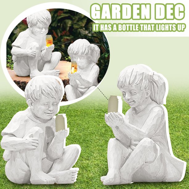 A KID WITH SOLAR FIREFLIES GARDEN STATUE-GARDEN DECORATION Christmas