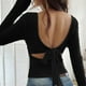 thumbnail image 5 of Top de encaje color crema,Blusa informal de poliéster con cuello cuadrado y manga larga para mujer, cómoda para uso diario en casa, sopatenor, 5 of 8
