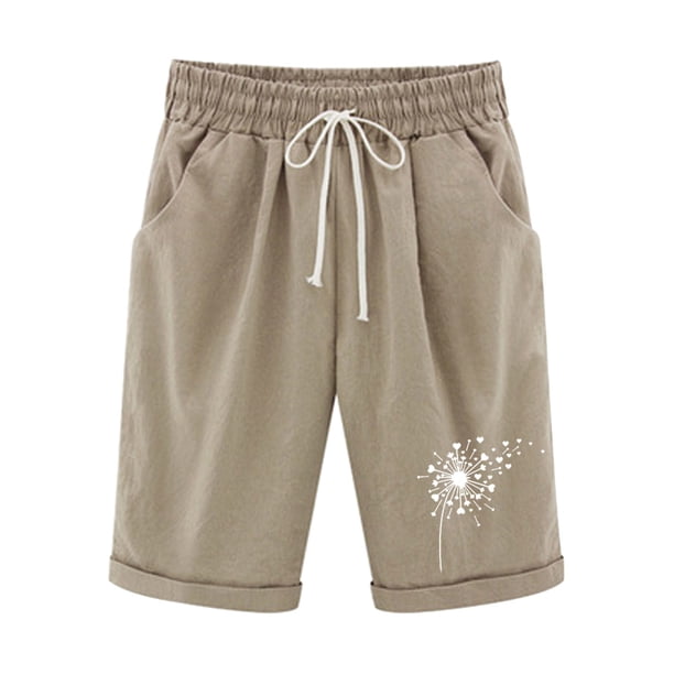 Mujeres Pantalones Cortos Casual, Cintura Elástica Día de la Independencia de la Impresión Pantalones Cortos con Cordón con Bolsillos para Verano Primavera de Uso Diario, Pantalones Cortos de Verano P