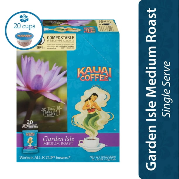 Kauai Coffee Garden Isle KCup Coffee Pods, Medium Roast, 20 Ct