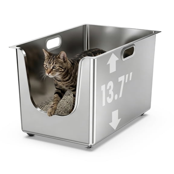 Ptlom Extra Large Stainless Steel Litter Box with 13.7'' High Sides Leak Proof