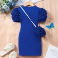 thumbnail image 6 of Knitted Dresses for Girls with Bag Size 3-8 Toddlers Kids Trendy Short Puffed Sleeve Crewneck Solid Color Stretchy Slim-Fit Bodycon Dress, 6 of 6