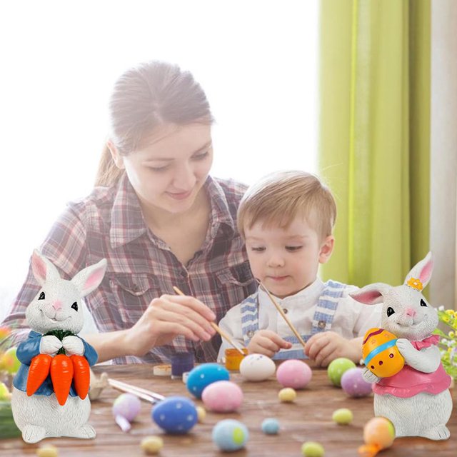 Estatua de conejito de Pascua abrazando zanahorias / Estatua de huevo Figura decorativa de conejo lindo Figura creativa de conejo Lindos adornos para el hogar para decoraciones de fiesta