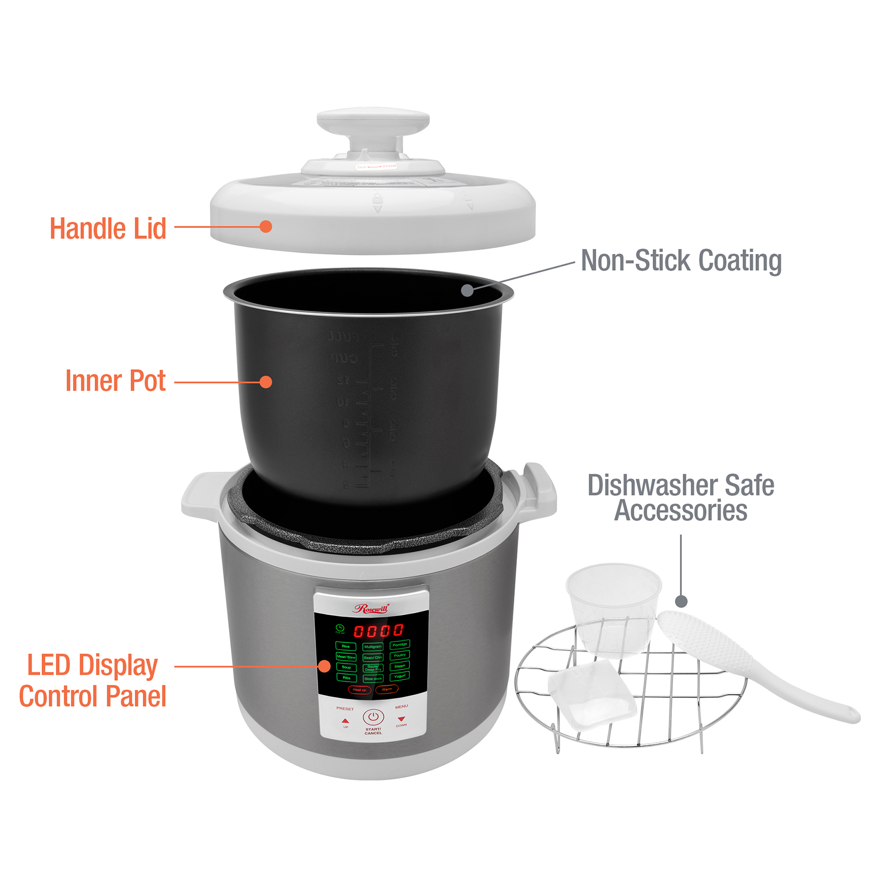 Rosewill RHPC-15001 Programmable 6.3 Quart 1000W Electric Pressure Cooker - image 4 of 7