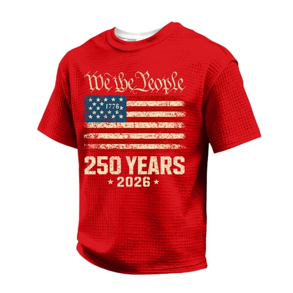 Patriotic Shirts for Men 250 Anniversary Usa Independence Day Shirt Short Sleeve Crew Neck 1776 - 2026 T Shirts Graphic Loose We the People Tees Red 4XL