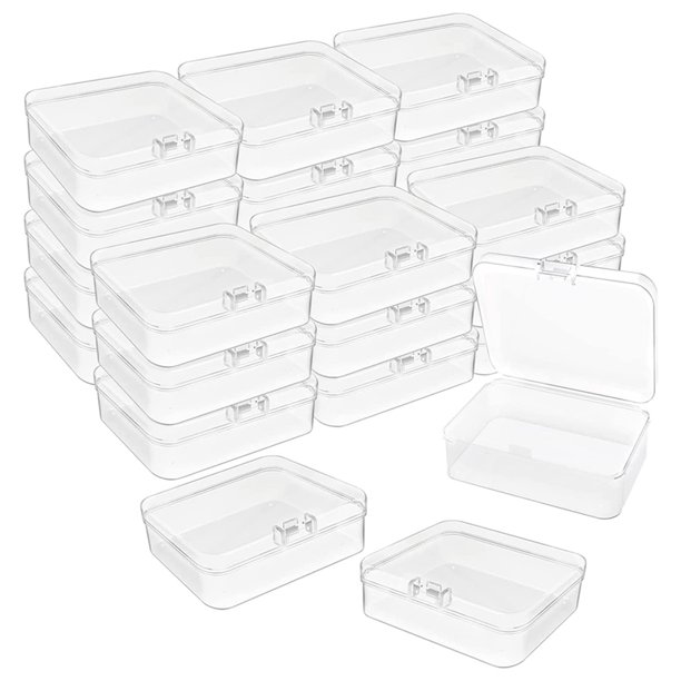 24 Pcs Mini Plastic Storage Containers Box, 3.3X3.3 Inches Empty Hinged