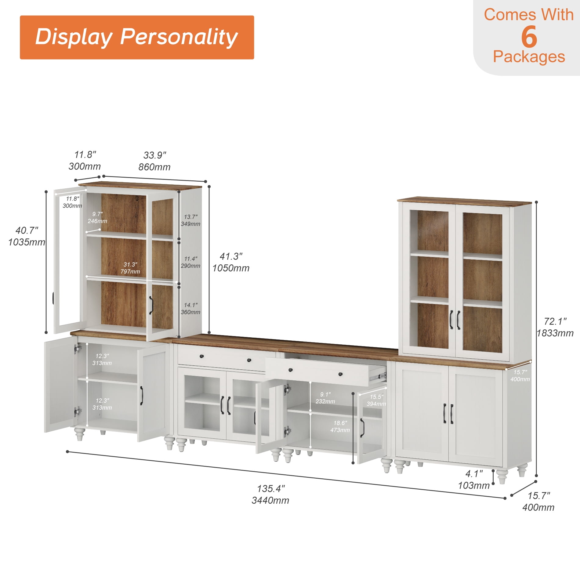 Large TV Stand with Bookshelves for TVs up to 75", White