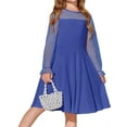 thumbnail image 4 of Long Sleeve Girls Mesh Patchwork Dress Kids Children Dots Print A-line Knee Dress for 4-14 Years, 4 of 7