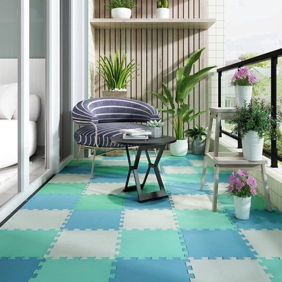 Benarita 18-Piece 12" Interlocking Foam Floor Mats, Non-Slip Cushioned Mats for Home Gym, Playroom, Living Room and Balcony