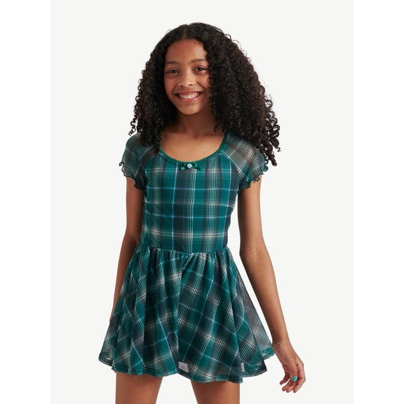 Justice Girls Mesh Plaid Romper, Sizes XS - XLP