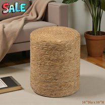 Tcbosik Handwoven Seagrass Round Ottoman, Natural Pouf Footrest Stool, Boho Farmhouse Accent Vanity Stool for Living Room, Bedroom, Entryway – No Assembly Required
