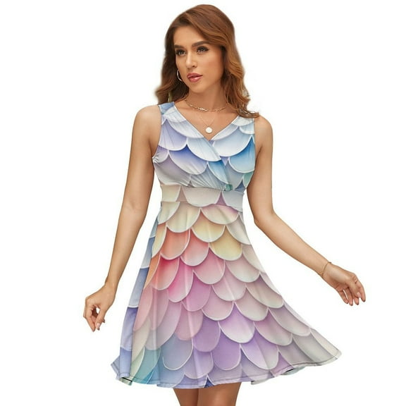 Beautiful Colorful Mermaid Scales Women's Tank Dress V Neck Sleeveless Summer Sundress