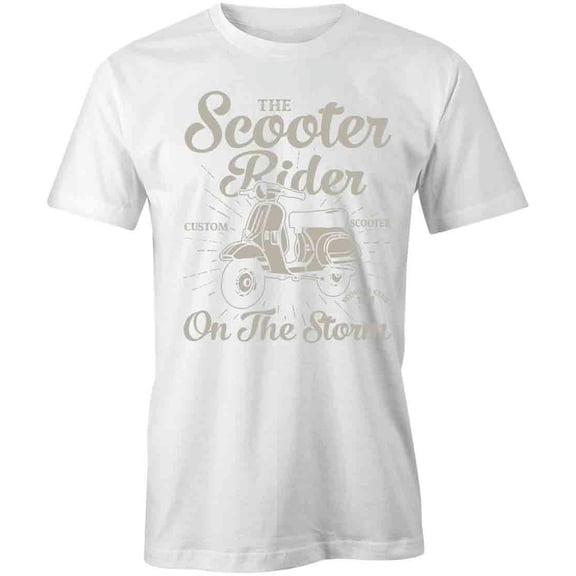 Scooter Rider On The Storm T-Shirt | Cool Motorcycle White Tee Gift