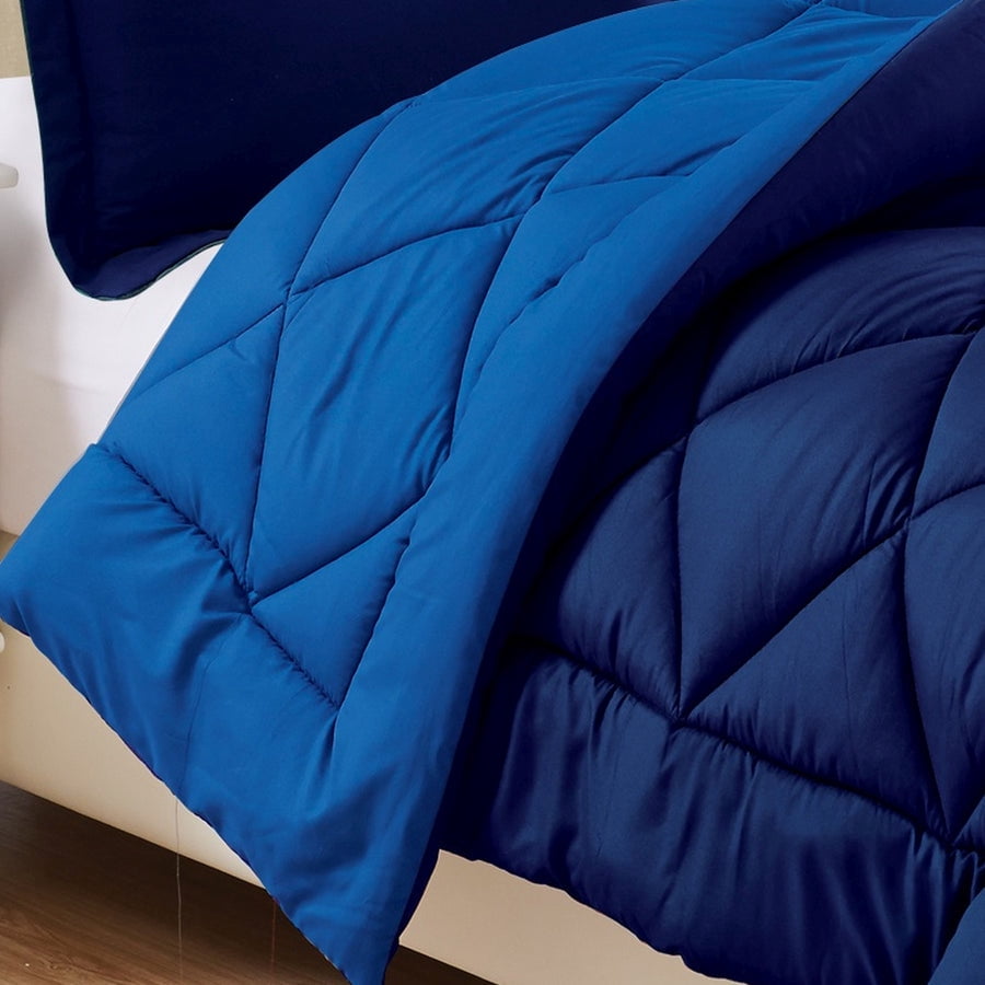 Lightweight Reversible 3-Piece Comforter Set All Seasons, Down Alternative Comforter with 2 Pillow Shams Twin/Twin XL, Navy/Aqua