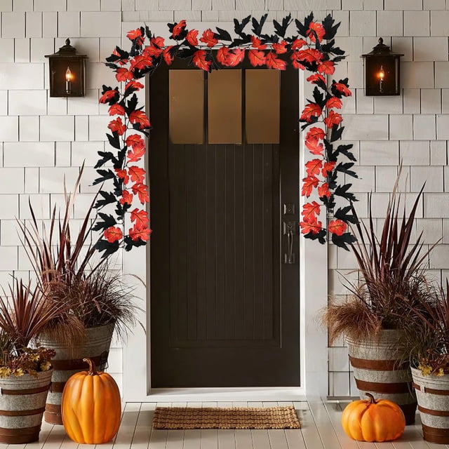 Decoraciones de Halloween, adornos de Halloween, regalos de Halloween, 2 piezas de enredaderas negras de Halloween, enredaderas artificiales de hojas de arce, plantas verdes artificiales, decoración d