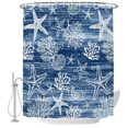 thumbnail image 2 of Navy Blue Coastal Shower Curtains for Bathroom, Summer Beach Ocean Coral Starfish Waterproof Fabric Shower Curtain, Decorative Bathroom Curtain for Bathtub, 66"x72" , No Hooks Included, 2 of 9