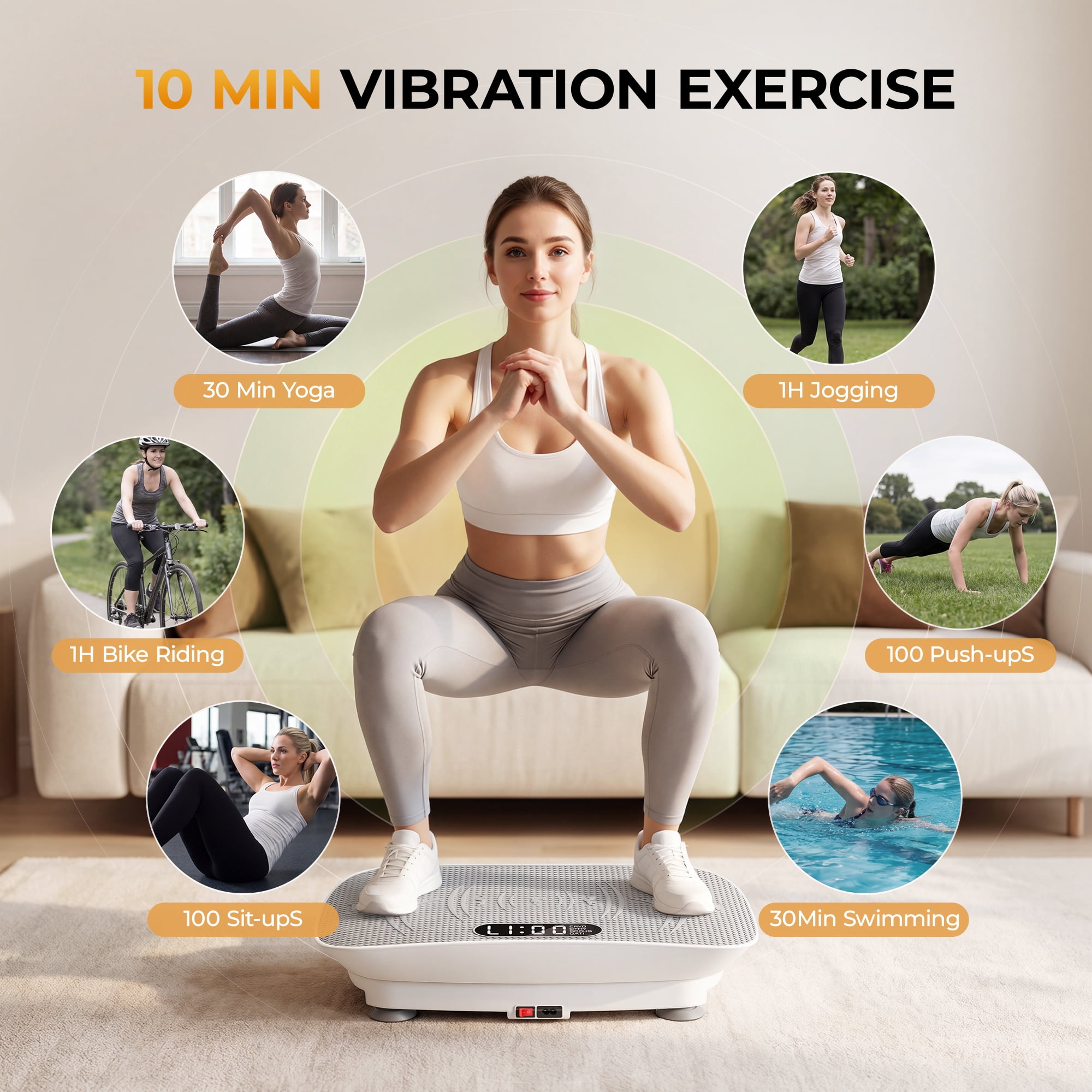 Airfind Vibration Plate Exercise Machine for Lymphatic Drainage, Whole Body Vibration Platform with Bluetooth, Remote,2 Yoga Strap,5 Resistance Bands for Home Exercise Gym,450lb Capacity,White