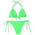 thumbnail image 3 of TODOZO Halter Bikini Sets for Women 2023 New Green Chest Pad No Steel Support Fashion Lace Up Split Backless Swimsuit Triangle Bikini Bathing Suits Two Piece Swimsuit for Women Modest Green L, 3 of 8